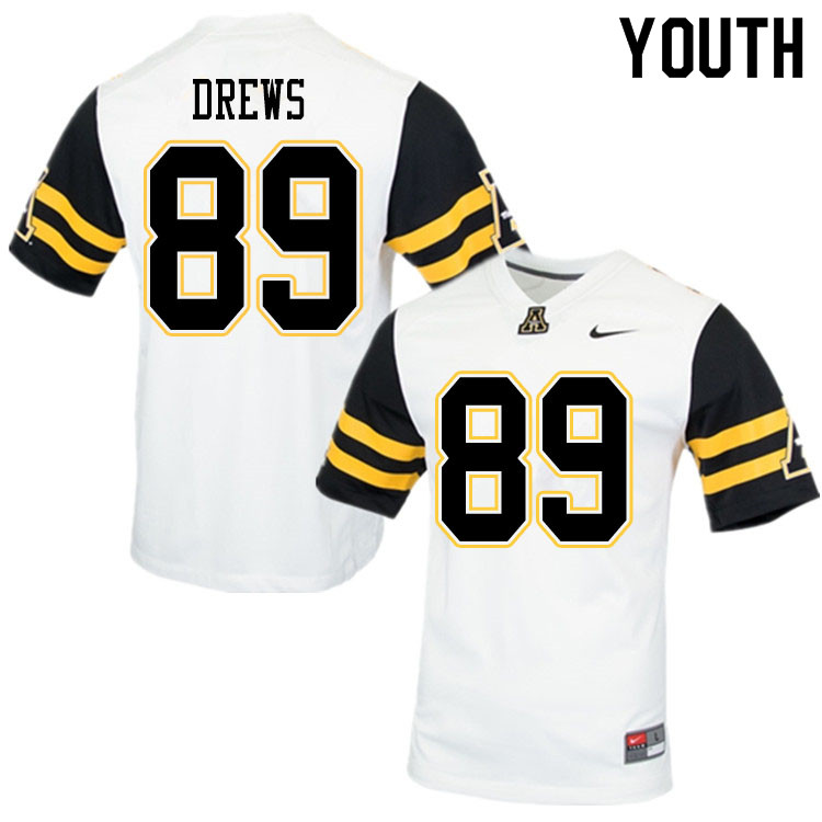 Youth #89 August Drews Appalachian State Mountaineers College Football Jerseys Sale-White - Click Image to Close